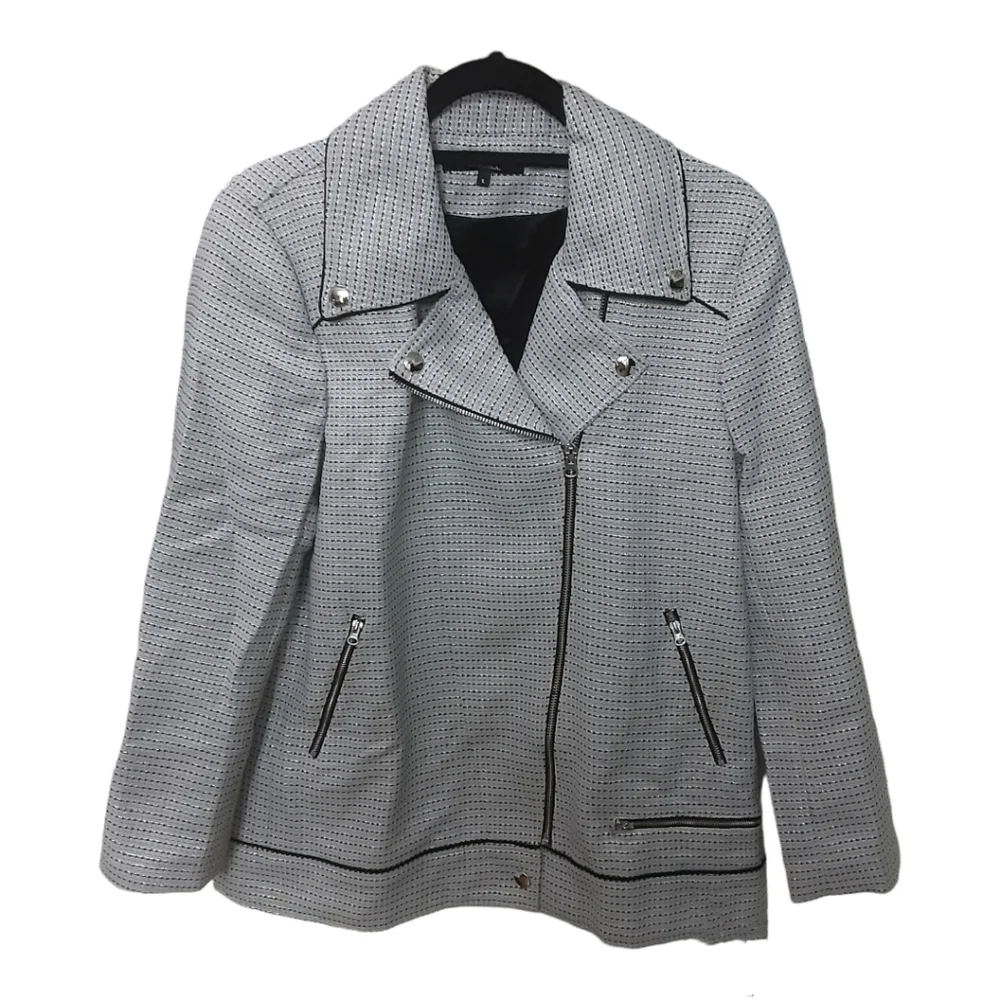 NWT Badgley Mischka Tweed Moto Jacket Grey Multi Large - Picture 5 of 15